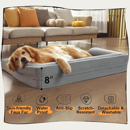 Orthopedic Washable Dog Bed with Bolster for Medium to Large Dogs | Pillow Support for Neck Relief, Egg Crate Foam, Waterproof Liner, Anti-Slip Bottom, Removable Bolster Cover, 36 x 27 Inch