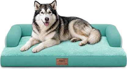 Orthopedic Washable Dog Bed with Bolster for Medium to Large Dogs | Pillow Support for Neck Relief, Egg Crate Foam, Waterproof Liner, Anti-Slip Bottom, Removable Bolster Cover, 36 x 27 Inch