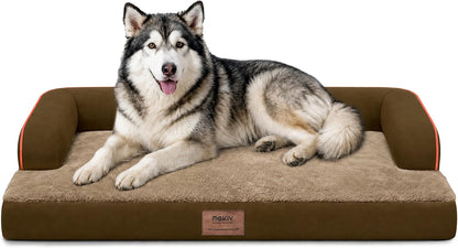 Orthopedic Washable Dog Bed with Bolster for Medium to Large Dogs | Pillow Support for Neck Relief, Egg Crate Foam, Waterproof Liner, Anti-Slip Bottom, Removable Bolster Cover, 36 x 27 Inch