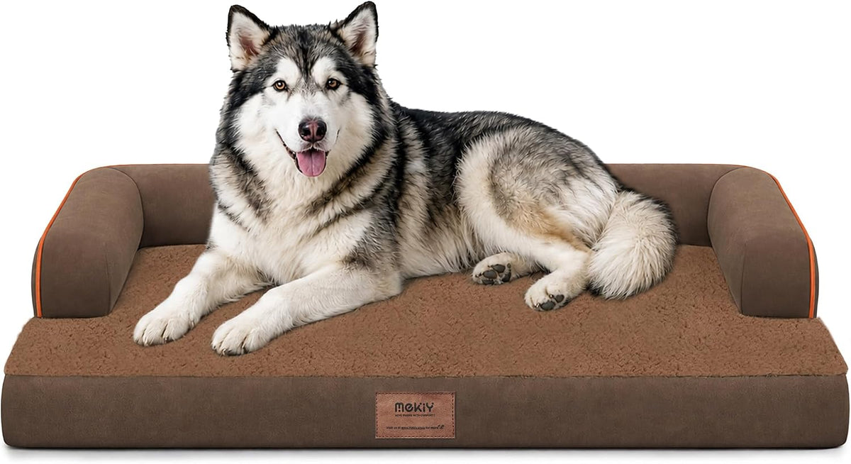 Orthopedic Washable Dog Bed with Bolster for Medium to Large Dogs | Pillow Support for Neck Relief, Egg Crate Foam, Waterproof Liner, Anti-Slip Bottom, Removable Bolster Cover, 36 x 27 Inch