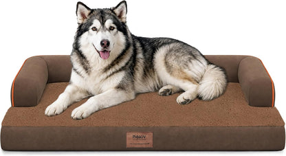 Orthopedic Washable Dog Bed with Bolster for Medium to Large Dogs | Pillow Support for Neck Relief, Egg Crate Foam, Waterproof Liner, Anti-Slip Bottom, Removable Bolster Cover, 36 x 27 Inch