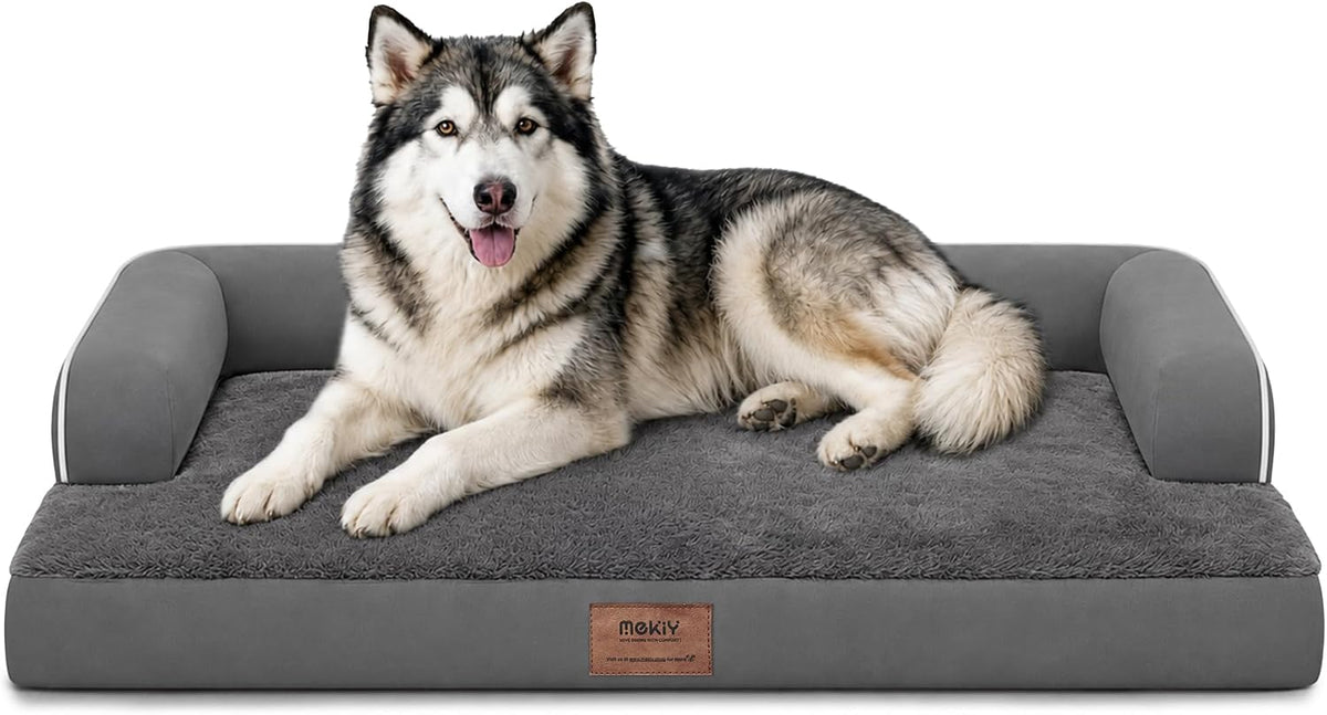 Orthopedic Washable Dog Bed with Bolster for Medium to Large Dogs | Pillow Support for Neck Relief, Egg Crate Foam, Waterproof Liner, Anti-Slip Bottom, Removable Bolster Cover, 36 x 27 Inch
