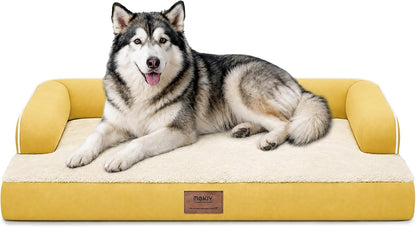 Orthopedic Washable Dog Bed with Bolster for Medium to Large Dogs | Pillow Support for Neck Relief, Egg Crate Foam, Waterproof Liner, Anti-Slip Bottom, Removable Bolster Cover, 36 x 27 Inch