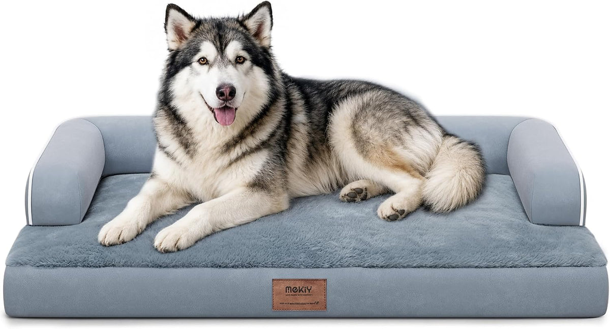 Orthopedic Washable Dog Bed with Bolster for Medium to Large Dogs | Pillow Support for Neck Relief, Egg Crate Foam, Waterproof Liner, Anti-Slip Bottom, Removable Bolster Cover, 36 x 27 Inch