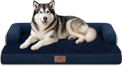 Orthopedic Washable Dog Bed with Bolster for Medium to Large Dogs | Pillow Support for Neck Relief, Egg Crate Foam, Waterproof Liner, Anti-Slip Bottom, Removable Bolster Cover, 36 x 27 Inch