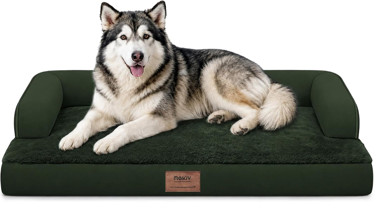 Orthopedic Washable Dog Bed with Bolster for Medium to Large Dogs | Pillow Support for Neck Relief, Egg Crate Foam, Waterproof Liner, Anti-Slip Bottom, Removable Bolster Cover, 36 x 27 Inch
