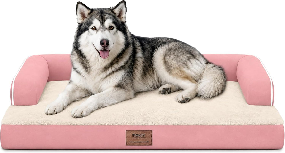 Orthopedic Washable Dog Bed with Bolster for Medium to Large Dogs | Pillow Support for Neck Relief, Egg Crate Foam, Waterproof Liner, Anti-Slip Bottom, Removable Bolster Cover, 36 x 27 Inch