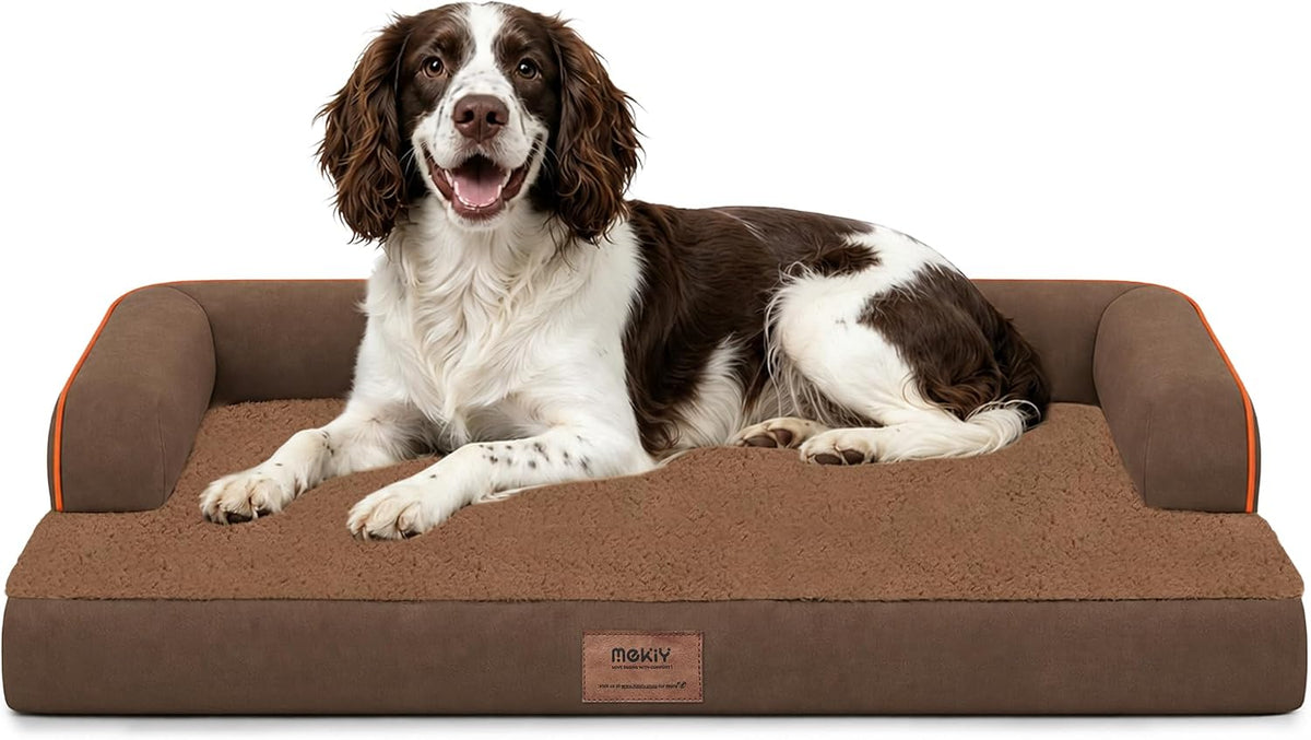 Orthopedic Washable Dog Bed with Bolster for Medium to Large Dogs | Pillow Support for Neck Relief, Egg Crate Foam, Waterproof Liner, Anti-Slip Bottom, Removable Bolster Cover, 36 x 27 Inch