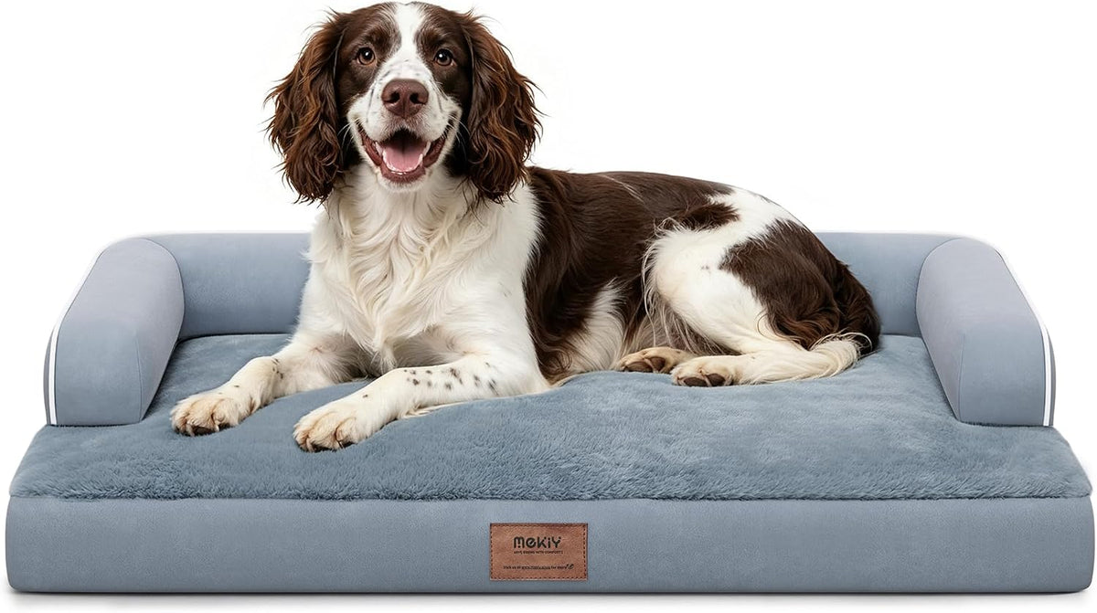 Orthopedic Washable Dog Bed with Bolster for Medium to Large Dogs | Pillow Support for Neck Relief, Egg Crate Foam, Waterproof Liner, Anti-Slip Bottom, Removable Bolster Cover, 36 x 27 Inch