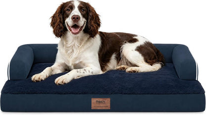 Orthopedic Washable Dog Bed with Bolster for Medium to Large Dogs | Pillow Support for Neck Relief, Egg Crate Foam, Waterproof Liner, Anti-Slip Bottom, Removable Bolster Cover, 36 x 27 Inch