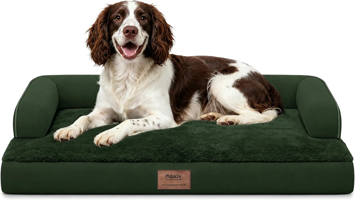 Orthopedic Washable Dog Bed with Bolster for Medium to Large Dogs | Pillow Support for Neck Relief, Egg Crate Foam, Waterproof Liner, Anti-Slip Bottom, Removable Bolster Cover, 36 x 27 Inch
