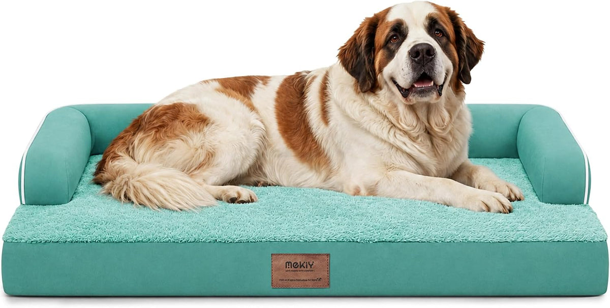 Orthopedic Washable Dog Bed with Bolster for Medium to Large Dogs | Pillow Support for Neck Relief, Egg Crate Foam, Waterproof Liner, Anti-Slip Bottom, Removable Bolster Cover, 36 x 27 Inch
