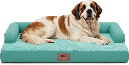 Orthopedic Washable Dog Bed with Bolster for Medium to Large Dogs | Pillow Support for Neck Relief, Egg Crate Foam, Waterproof Liner, Anti-Slip Bottom, Removable Bolster Cover, 36 x 27 Inch