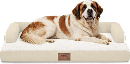 Orthopedic Washable Dog Bed with Bolster for Medium to Large Dogs | Pillow Support for Neck Relief, Egg Crate Foam, Waterproof Liner, Anti-Slip Bottom, Removable Bolster Cover, 36 x 27 Inch