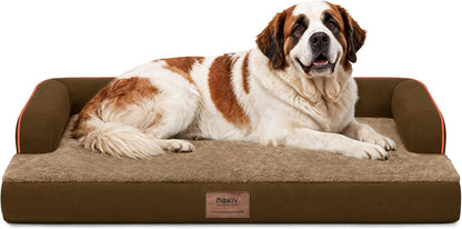 Orthopedic Washable Dog Bed with Bolster for Medium to Large Dogs | Pillow Support for Neck Relief, Egg Crate Foam, Waterproof Liner, Anti-Slip Bottom, Removable Bolster Cover, 36 x 27 Inch