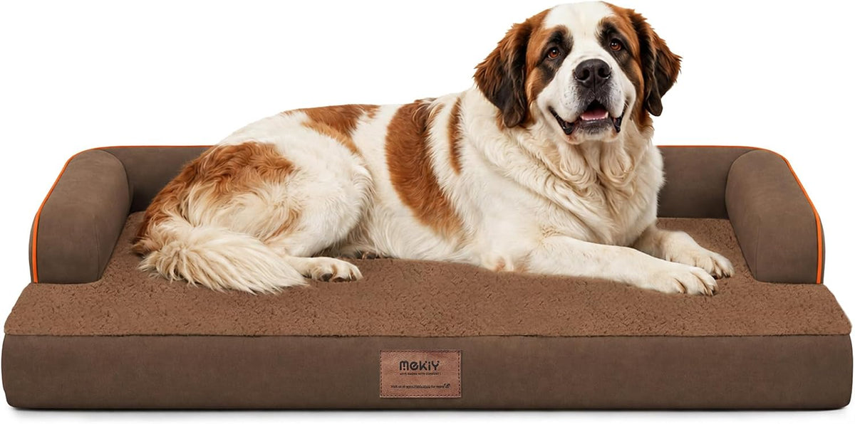 Orthopedic Washable Dog Bed with Bolster for Medium to Large Dogs | Pillow Support for Neck Relief, Egg Crate Foam, Waterproof Liner, Anti-Slip Bottom, Removable Bolster Cover, 36 x 27 Inch