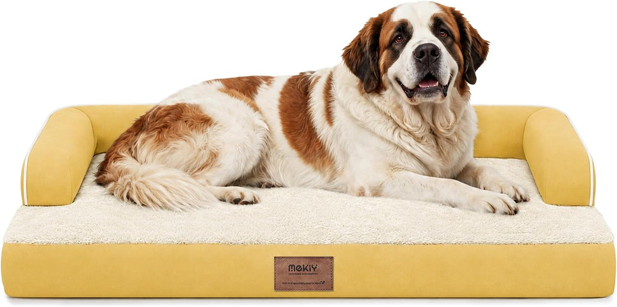 Orthopedic Washable Dog Bed with Bolster for Medium to Large Dogs | Pillow Support for Neck Relief, Egg Crate Foam, Waterproof Liner, Anti-Slip Bottom, Removable Bolster Cover, 36 x 27 Inch