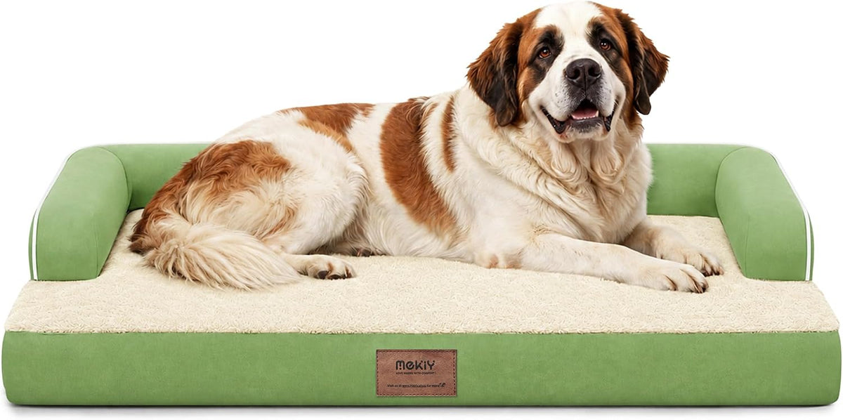 Orthopedic Washable Dog Bed with Bolster for Medium to Large Dogs | Pillow Support for Neck Relief, Egg Crate Foam, Waterproof Liner, Anti-Slip Bottom, Removable Bolster Cover, 36 x 27 Inch