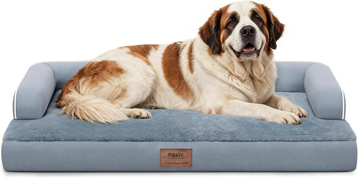 Orthopedic Washable Dog Bed with Bolster for Medium to Large Dogs | Pillow Support for Neck Relief, Egg Crate Foam, Waterproof Liner, Anti-Slip Bottom, Removable Bolster Cover, 36 x 27 Inch