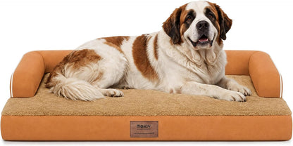 Orthopedic Washable Dog Bed with Bolster for Medium to Large Dogs | Pillow Support for Neck Relief, Egg Crate Foam, Waterproof Liner, Anti-Slip Bottom, Removable Bolster Cover, 36 x 27 Inch