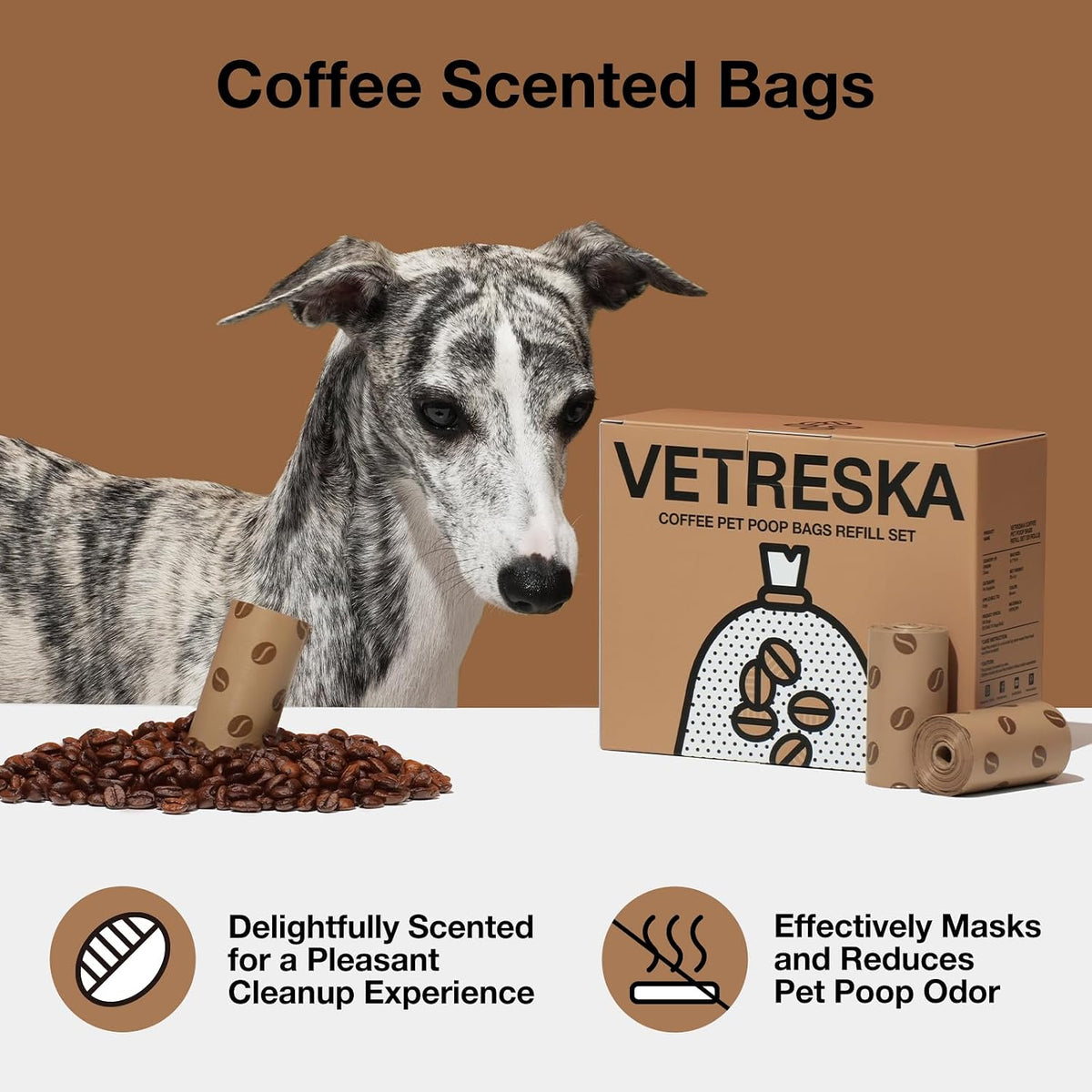 Dog Poop Bags Dispenser with Coffee Scented Waste Bags, 105 Counts