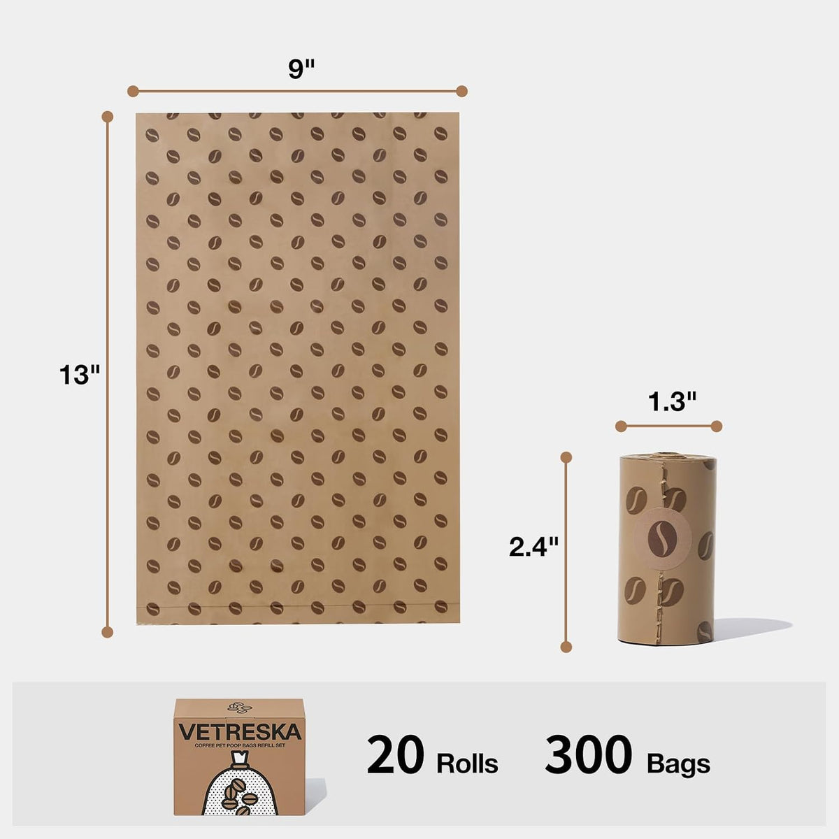 Dog Poop Bags Dispenser with Coffee Scented Waste Bags, 105 Counts