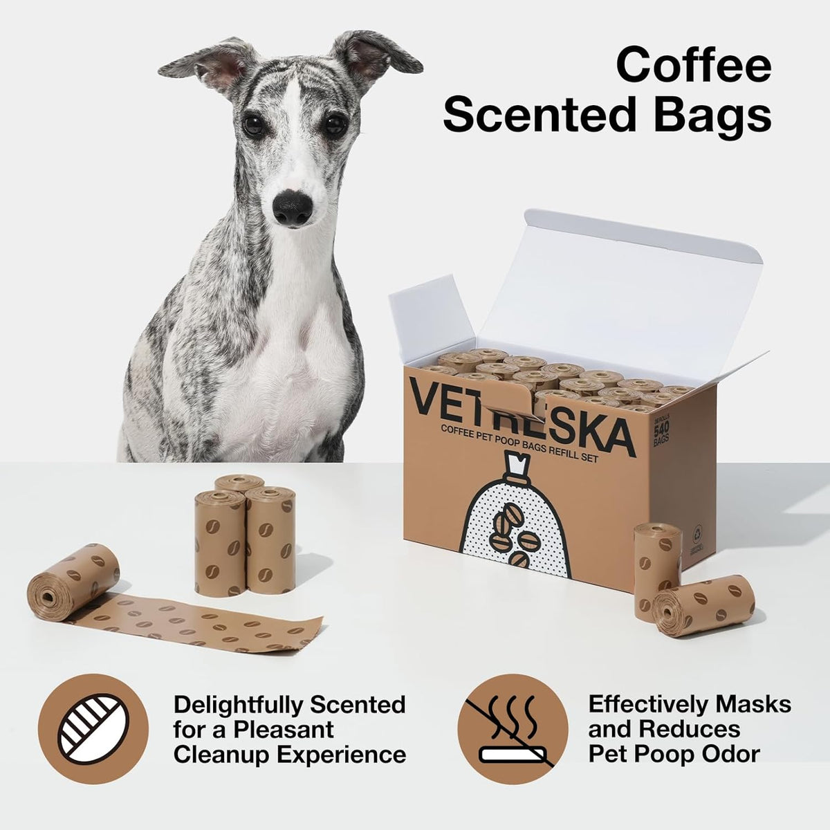 Dog Poop Bags Dispenser with Coffee Scented Waste Bags, 105 Counts
