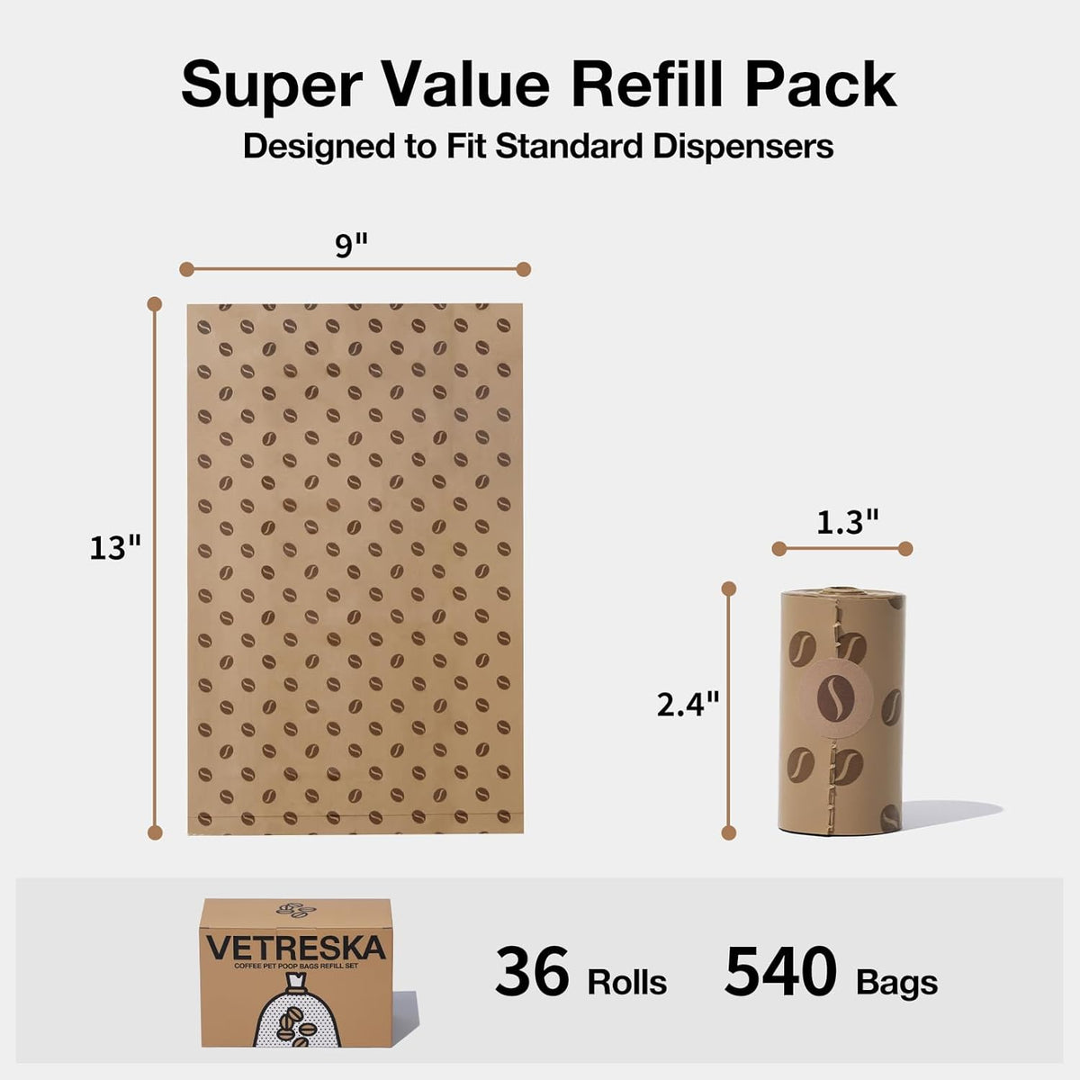 Dog Poop Bags Dispenser with Coffee Scented Waste Bags, 105 Counts