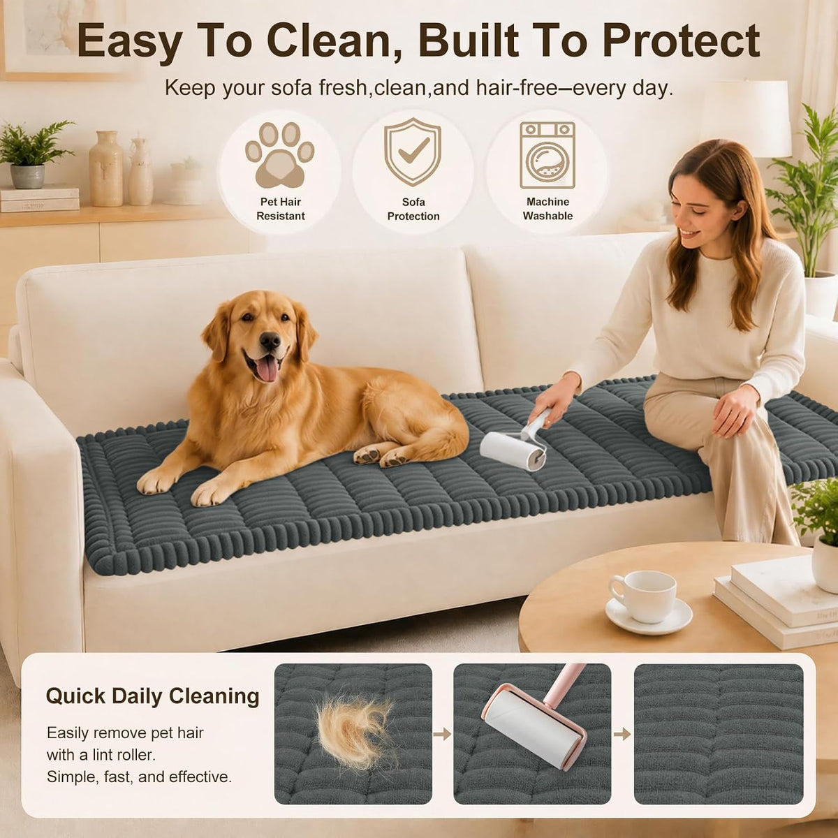 Couch Cover for Dogs, Non Slip Fuzzy Thick Pet Sofa Protector