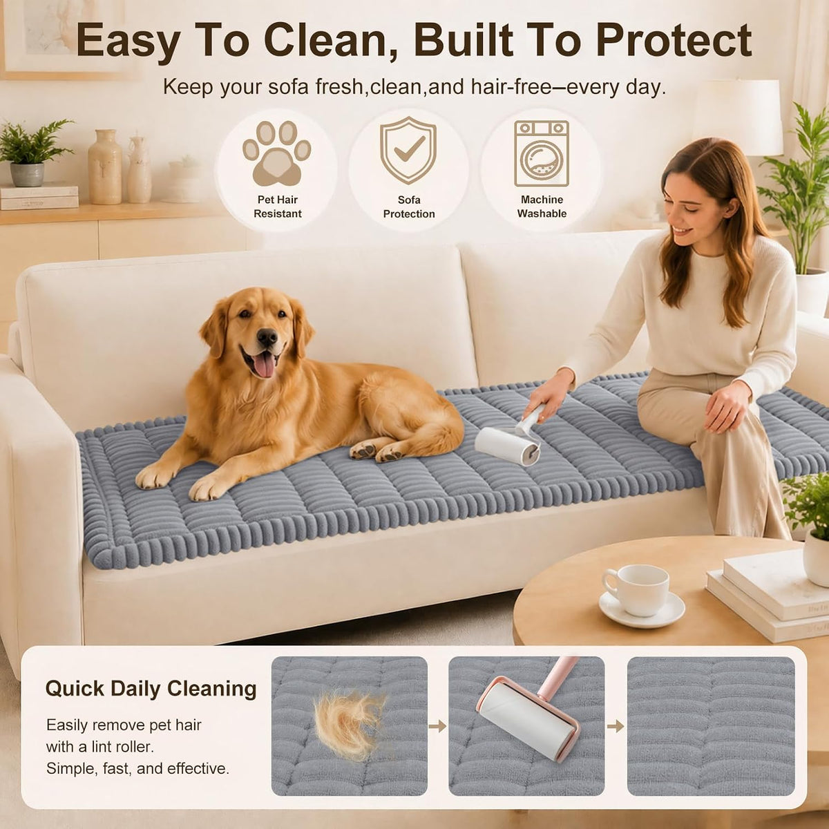 Couch Cover for Dogs, Non Slip Fuzzy Thick Pet Sofa Protector