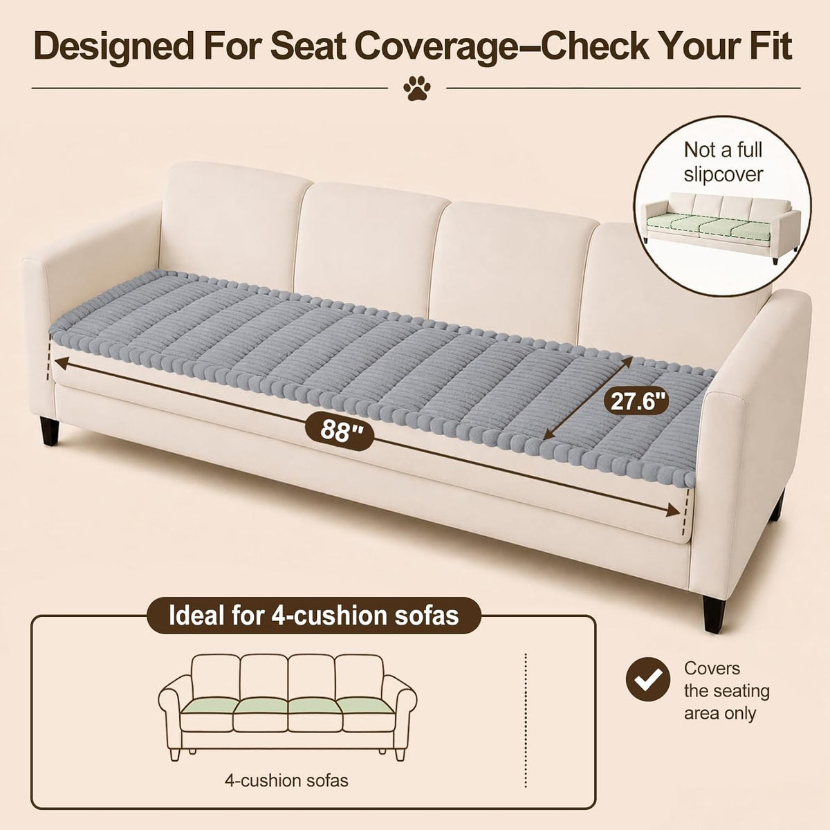 Couch Cover for Dogs, Non Slip Fuzzy Thick Pet Sofa Protector