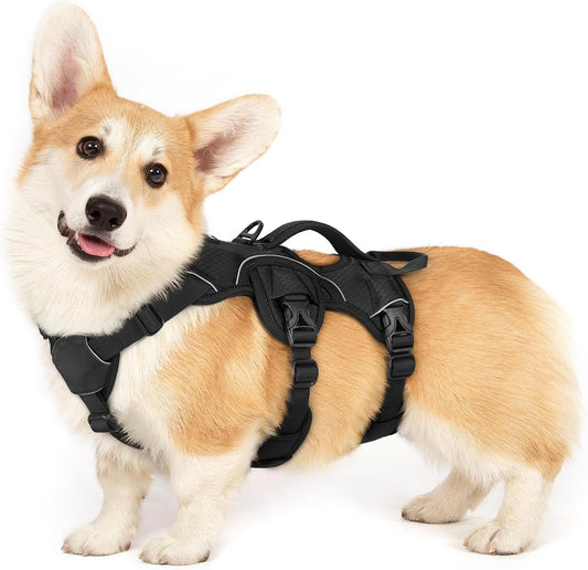 Escape Proof Dog Harness for Large, No Pull with Lift Handle | No Escape, Full Soft Padded, Reflective Adjustable Vest, Leash Clip for Walking Hiking Training, Black, Large