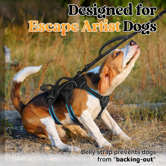 Escape Proof Dog Harness for Large, No Pull with Lift Handle | No Escape, Full Soft Padded, Reflective Adjustable Vest, Leash Clip for Walking Hiking Training, Black, Large