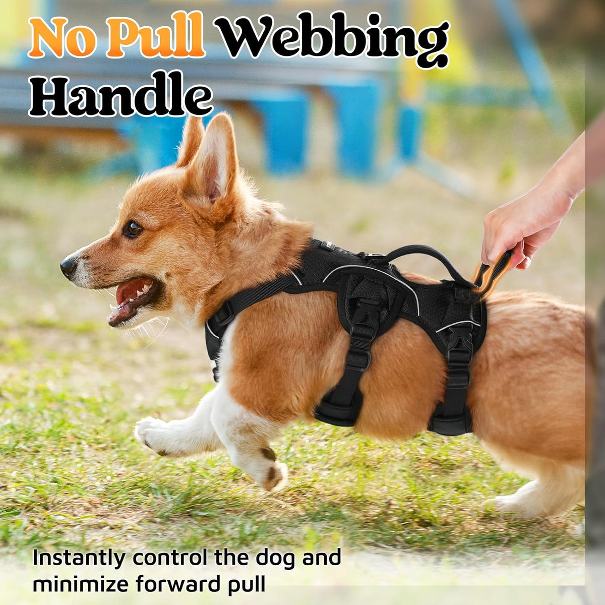 Escape Proof Dog Harness for Large, No Pull with Lift Handle | No Escape, Full Soft Padded, Reflective Adjustable Vest, Leash Clip for Walking Hiking Training, Black, Large