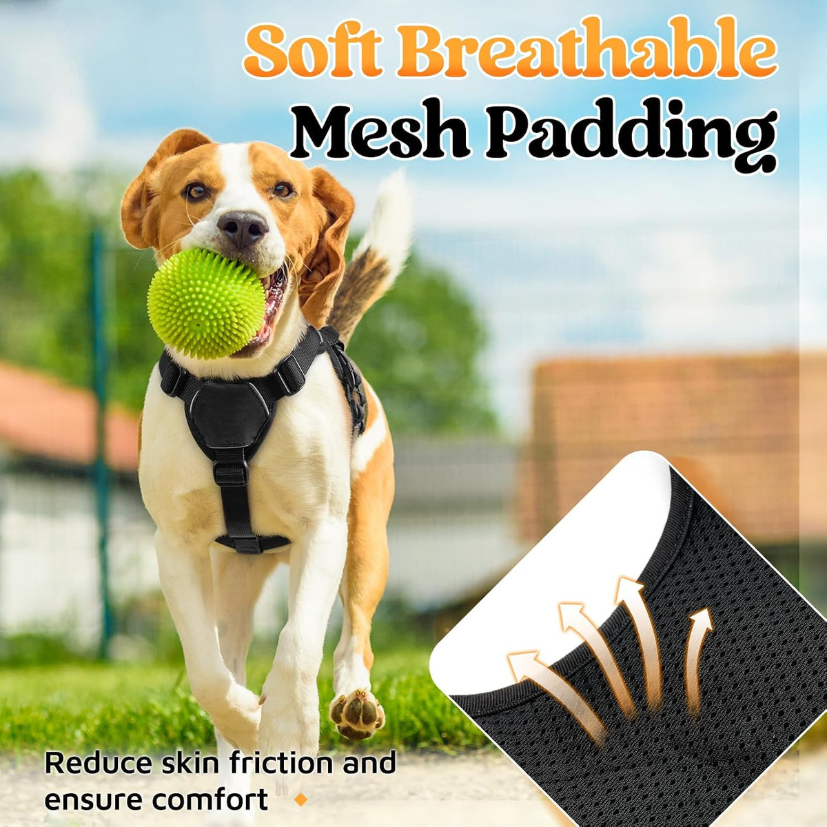 Escape Proof Dog Harness for Large, No Pull with Lift Handle | No Escape, Full Soft Padded, Reflective Adjustable Vest, Leash Clip for Walking Hiking Training, Black, Large