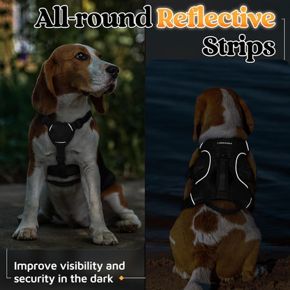 Escape Proof Dog Harness for Large, No Pull with Lift Handle | No Escape, Full Soft Padded, Reflective Adjustable Vest, Leash Clip for Walking Hiking Training, Black, Large
