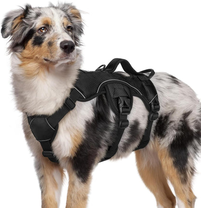 Escape Proof Dog Harness for Large, No Pull with Lift Handle | No Escape, Full Soft Padded, Reflective Adjustable Vest, Leash Clip for Walking Hiking Training, Black, Large