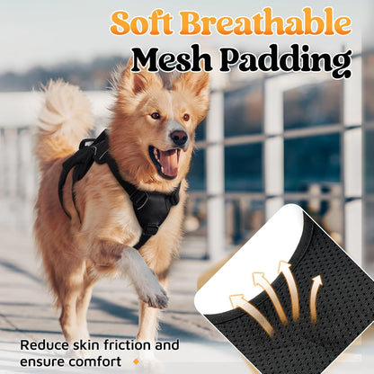Escape Proof Dog Harness for Large, No Pull with Lift Handle | No Escape, Full Soft Padded, Reflective Adjustable Vest, Leash Clip for Walking Hiking Training, Black, Large