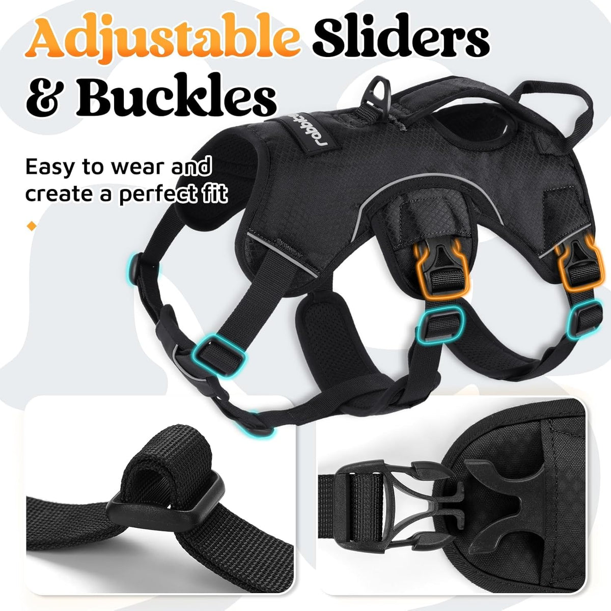 Escape Proof Dog Harness for Large, No Pull with Lift Handle | No Escape, Full Soft Padded, Reflective Adjustable Vest, Leash Clip for Walking Hiking Training, Black, Large