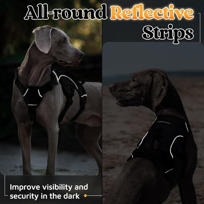 Escape Proof Dog Harness for Large, No Pull with Lift Handle | No Escape, Full Soft Padded, Reflective Adjustable Vest, Leash Clip for Walking Hiking Training, Black, Large