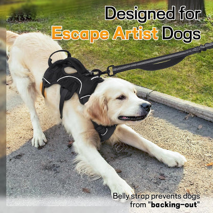 Escape Proof Dog Harness for Large, No Pull with Lift Handle | No Escape, Full Soft Padded, Reflective Adjustable Vest, Leash Clip for Walking Hiking Training, Black, Large