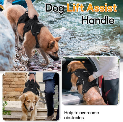 Escape Proof Dog Harness for Large, No Pull with Lift Handle | No Escape, Full Soft Padded, Reflective Adjustable Vest, Leash Clip for Walking Hiking Training, Black, Large