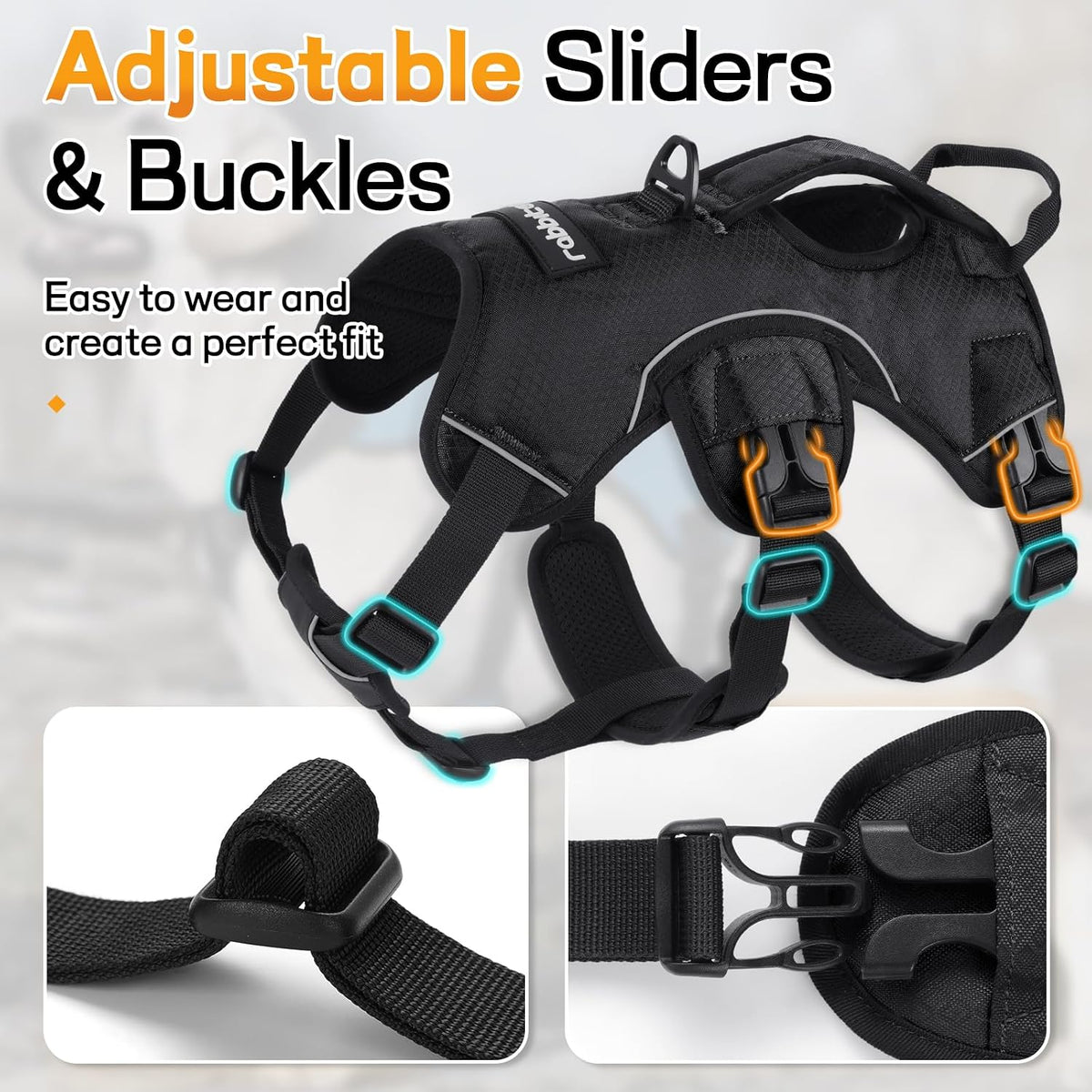 Escape Proof Dog Harness for Large, No Pull with Lift Handle | No Escape, Full Soft Padded, Reflective Adjustable Vest, Leash Clip for Walking Hiking Training, Black, Large