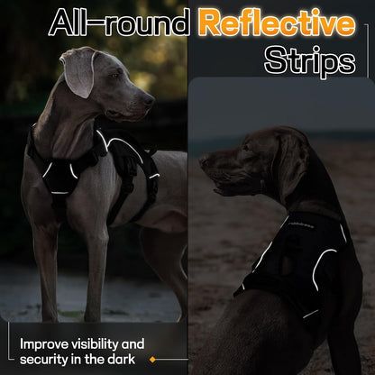 Escape Proof Dog Harness for Large, No Pull with Lift Handle | No Escape, Full Soft Padded, Reflective Adjustable Vest, Leash Clip for Walking Hiking Training, Black, Large