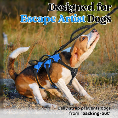 Escape Proof Dog Harness for Large, No Pull with Lift Handle | No Escape, Full Soft Padded, Reflective Adjustable Vest, Leash Clip for Walking Hiking Training, Black, Large