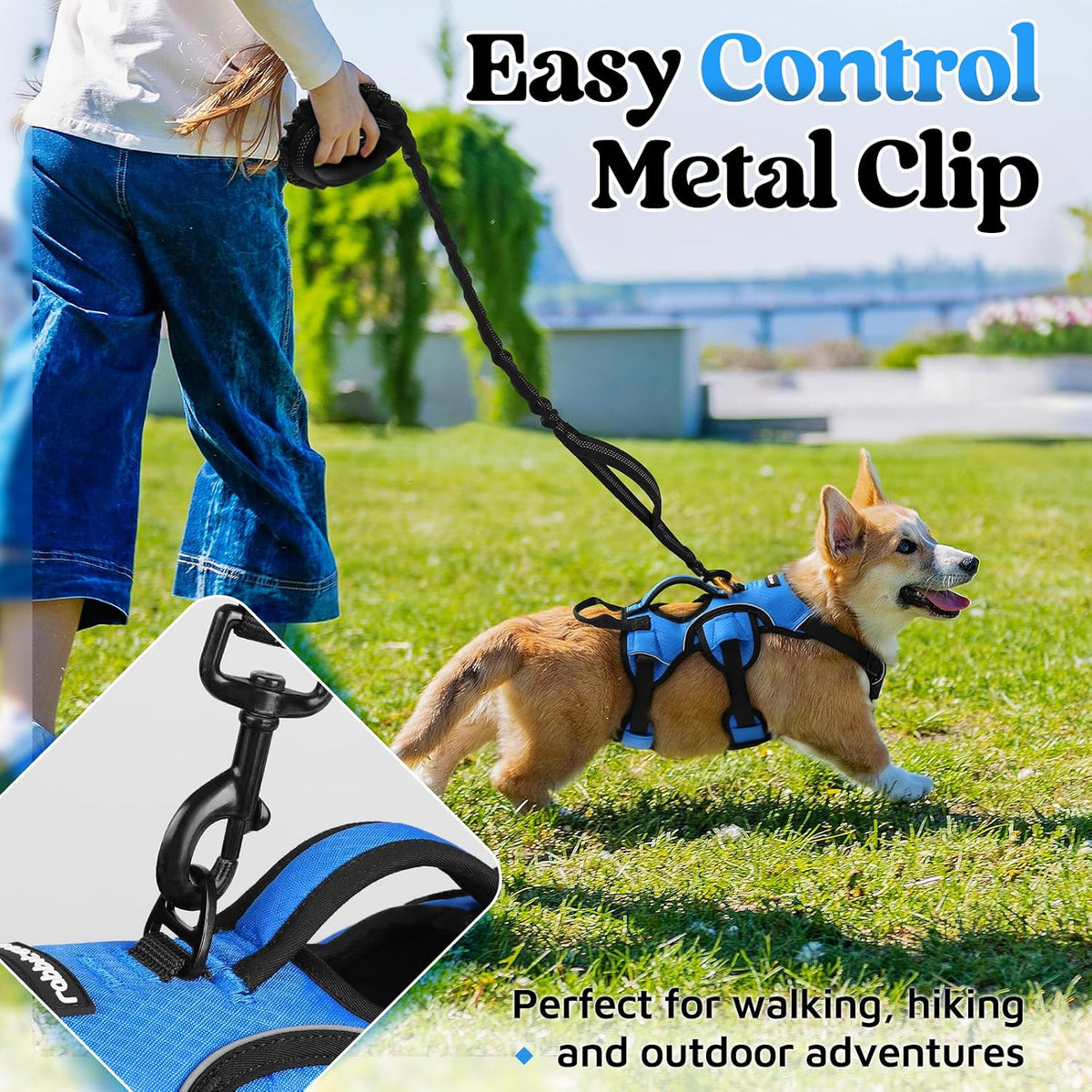 Escape Proof Dog Harness for Large, No Pull with Lift Handle | No Escape, Full Soft Padded, Reflective Adjustable Vest, Leash Clip for Walking Hiking Training, Black, Large