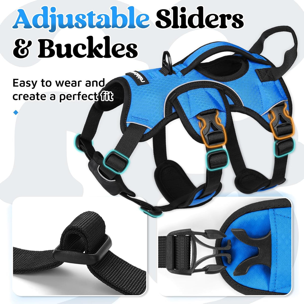 Escape Proof Dog Harness for Large, No Pull with Lift Handle | No Escape, Full Soft Padded, Reflective Adjustable Vest, Leash Clip for Walking Hiking Training, Black, Large