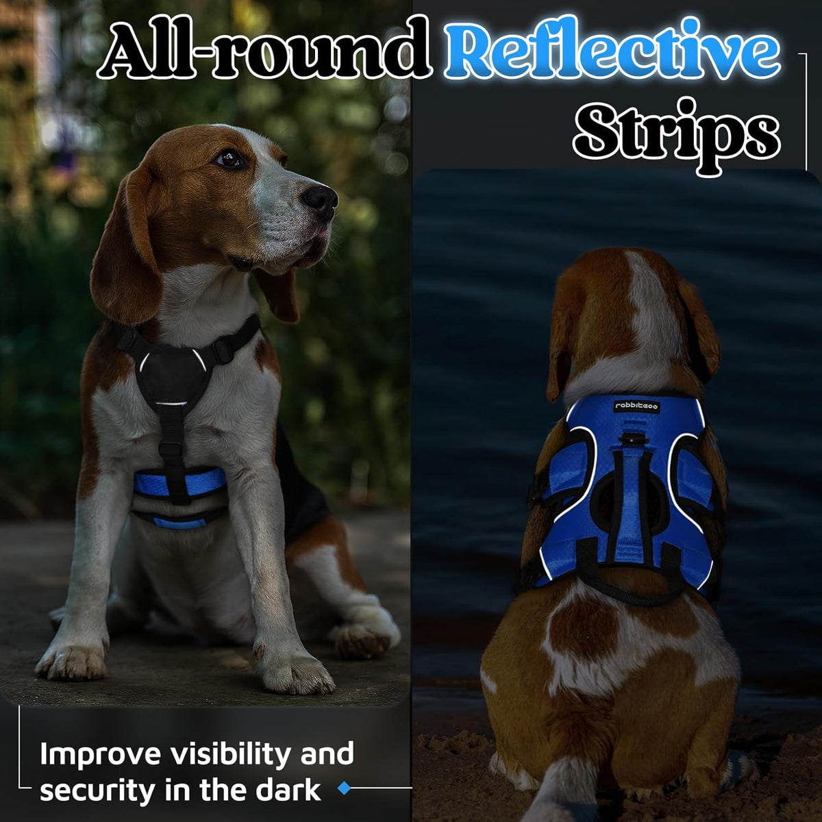 Escape Proof Dog Harness for Large, No Pull with Lift Handle | No Escape, Full Soft Padded, Reflective Adjustable Vest, Leash Clip for Walking Hiking Training, Black, Large