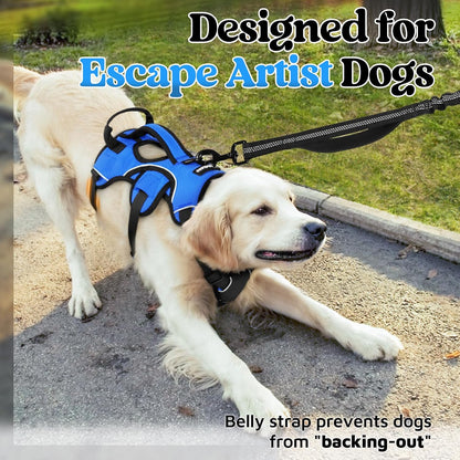 Escape Proof Dog Harness for Large, No Pull with Lift Handle | No Escape, Full Soft Padded, Reflective Adjustable Vest, Leash Clip for Walking Hiking Training, Black, Large