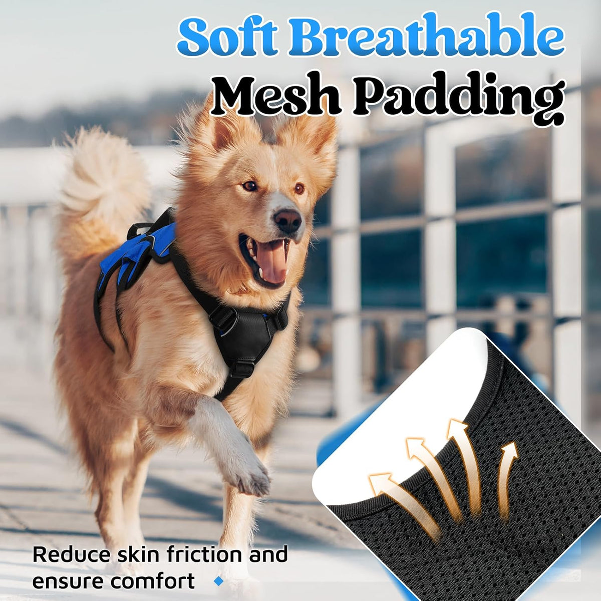 Escape Proof Dog Harness for Large, No Pull with Lift Handle | No Escape, Full Soft Padded, Reflective Adjustable Vest, Leash Clip for Walking Hiking Training, Black, Large
